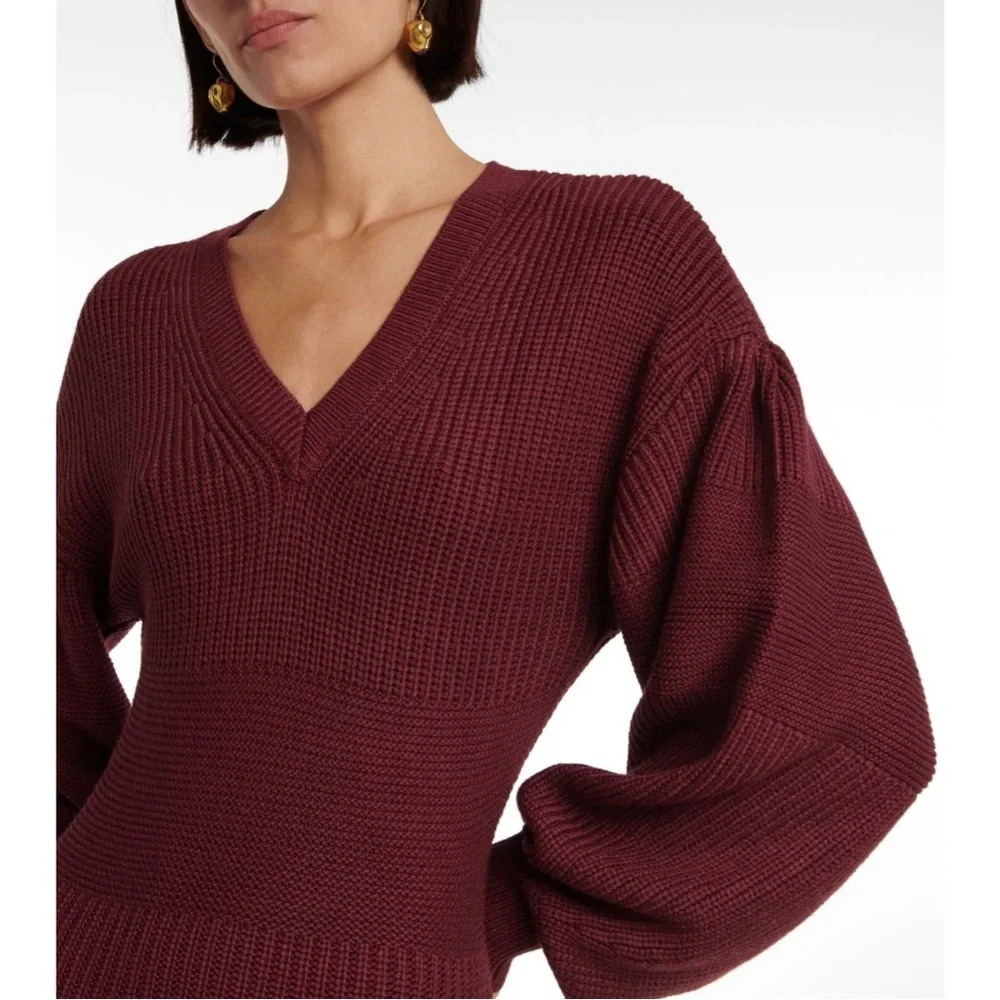 Staud Merlot Carnation Sweater‎ Knit Midi Dress Large Burgundy Designer Cozy - Picture 5 of 16